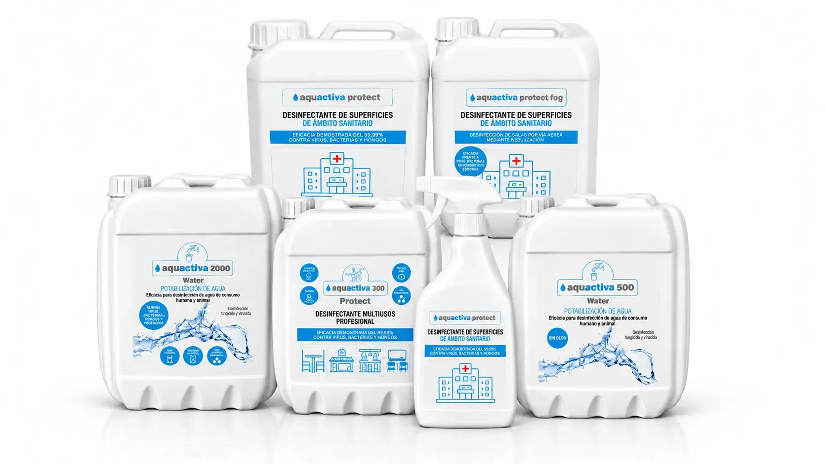 Gama de productos envasados para el tratamiento del agua de EcoHub