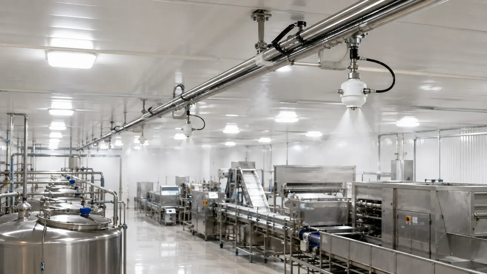 Sistema de nebulización profesional instalado en una instalación industrial